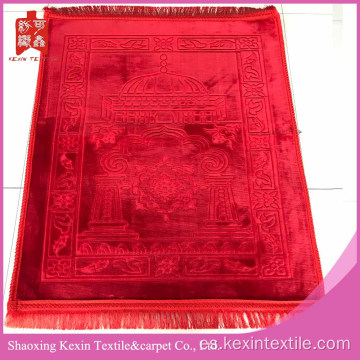 3D Luxury visón Velvet Islamic Prayer Rug-Red